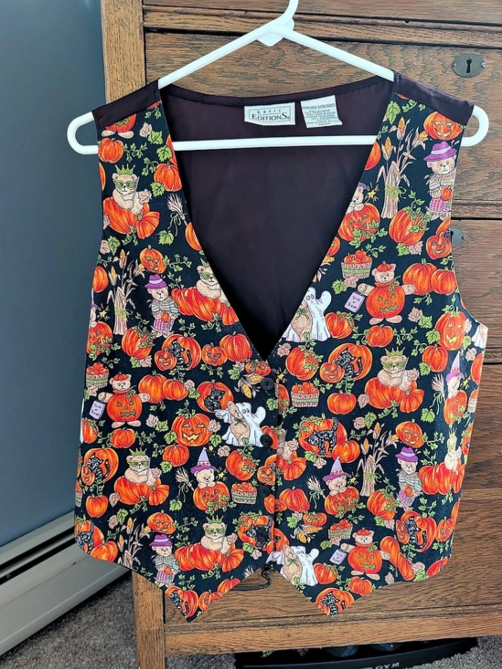 Vintage Basic Editions Pumpkin Halloween Print Vest Size XL